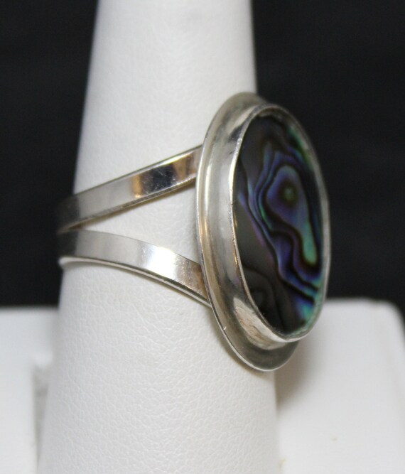 Sterling Silver Abalone Inlay Statement Ring - image 3