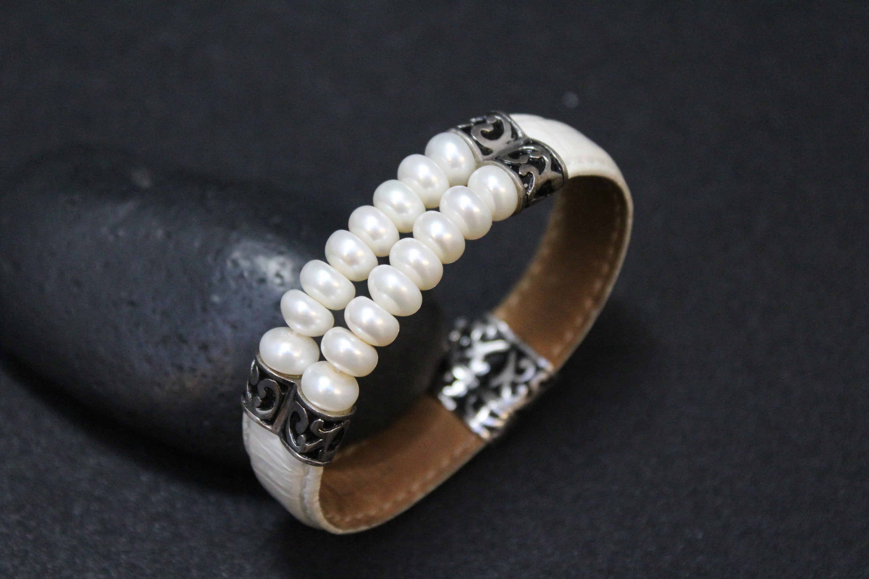 AS IS Sterling Silver Honora Pearl and Leather Bracelet Honora