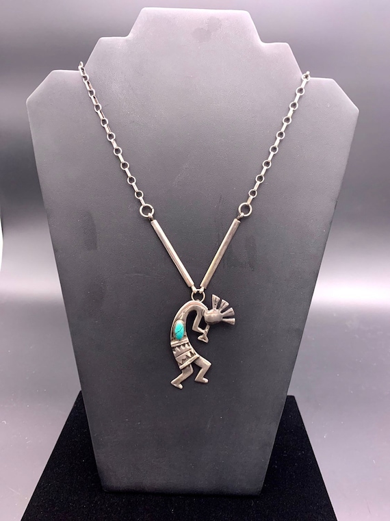 Kokopelli Turquoise Pendant on Unique Sterling Sil