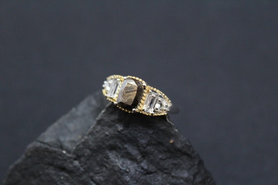 Sterling Silver Two Tone Brown Gemstone Ring, Emer