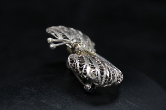 Vintage Filigree Sterling Silver Filigree Moth Bu… - image 5