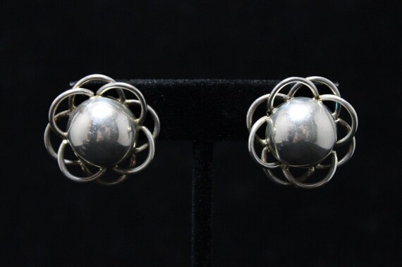 Sterling Silver Taxco Domed Flower Earrings, Ster… - image 7