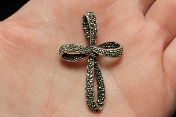 Sterling Silver Marcasite Cross Pendant, Marcasit… - image 8