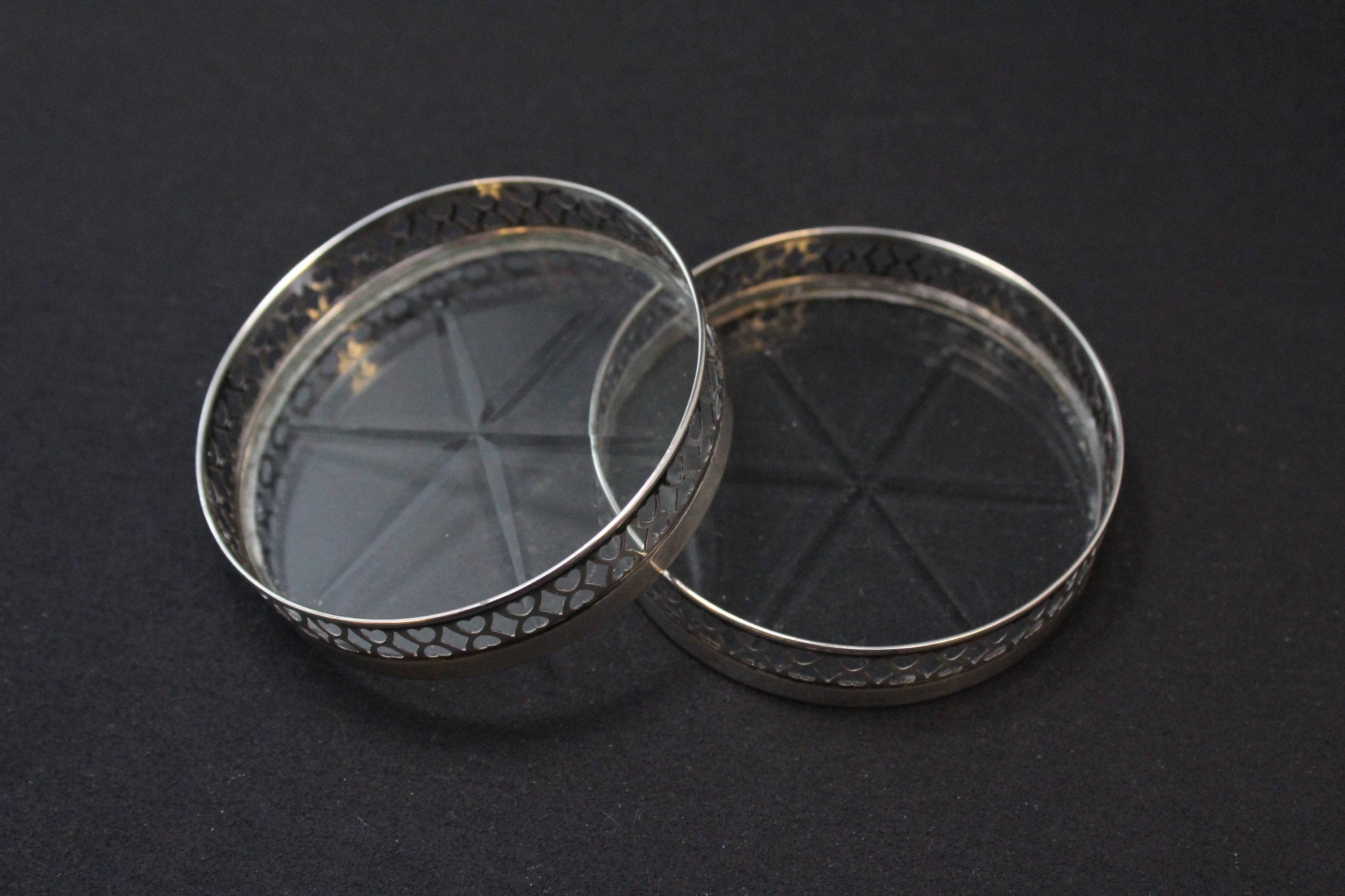 Set of Two Sterling Silver Art Deco ster Drink Coasters, Sterling
