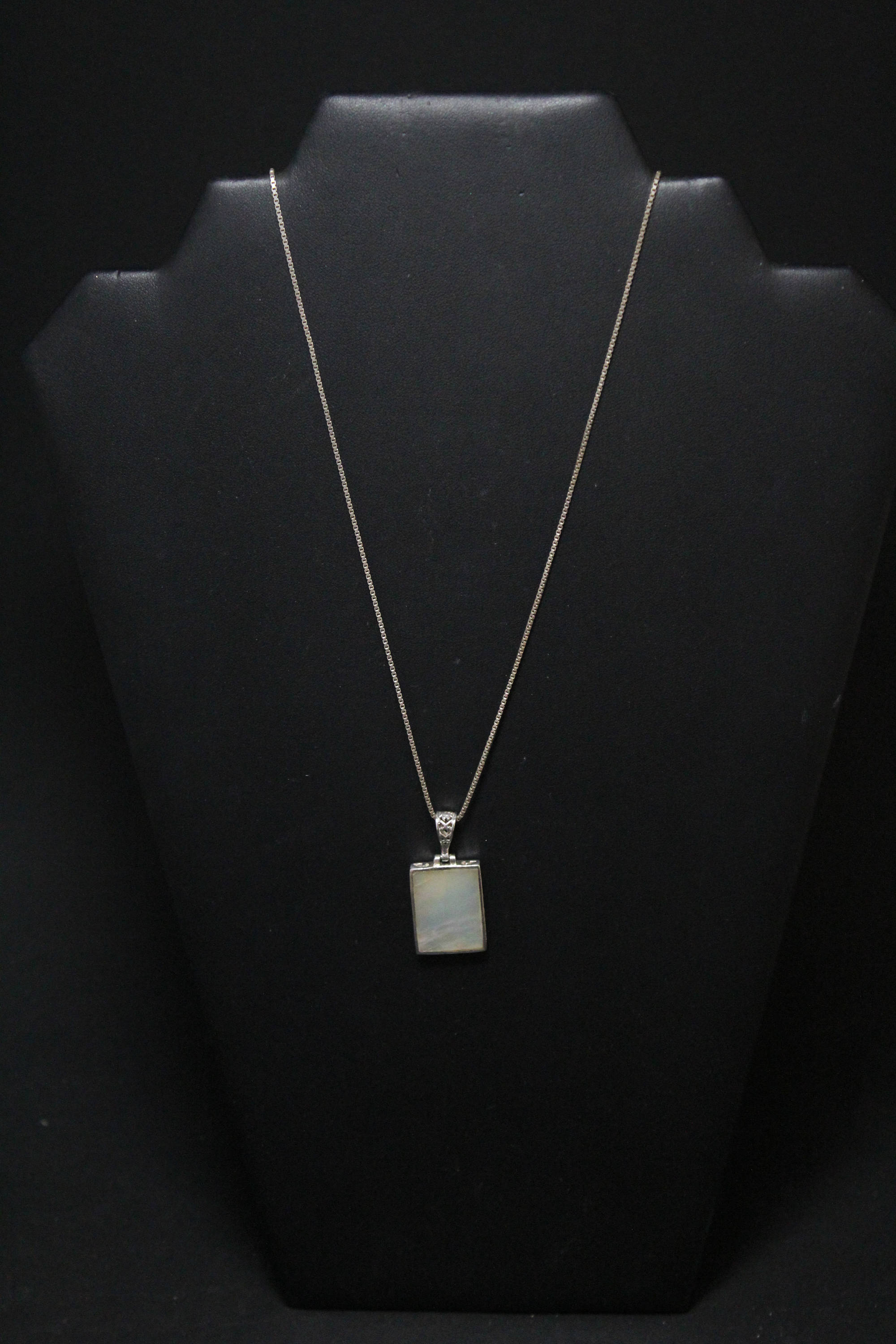 Sterling Silver Rectangular Mother of Pearl Necklace, Mother of Pearl