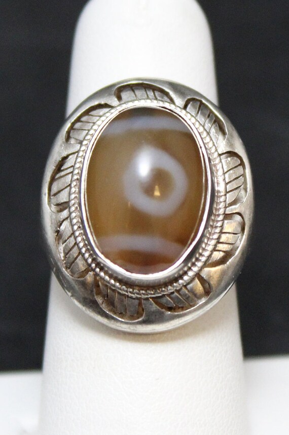 AS IS Sterling Silver Statement Ring with Tan and… - image 2