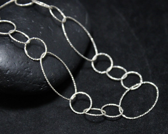 Vintage Sterling Silver Singed Dyadema Sparkling Circle Link Necklace Made In Italy, Sterling Silver Link Chain, Delicate  Silver Chain