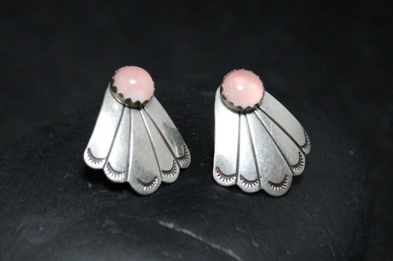 Sterling Silver Rose Quartz Stud Earrings with De… - image 1