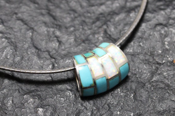 Sterling Silver Abstract Geometric Opal and Turqu… - image 3