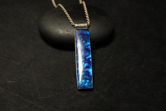 Sterling Silver Rectangular Blue Paua Shell Penda… - image 2