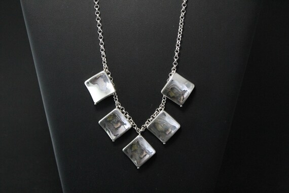 Sterling Silver Modernist Square Dangle Necklace,… - image 2