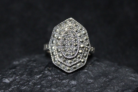 Sterling Silver Marcasite Art Deco Ring Size 7, A… - image 2