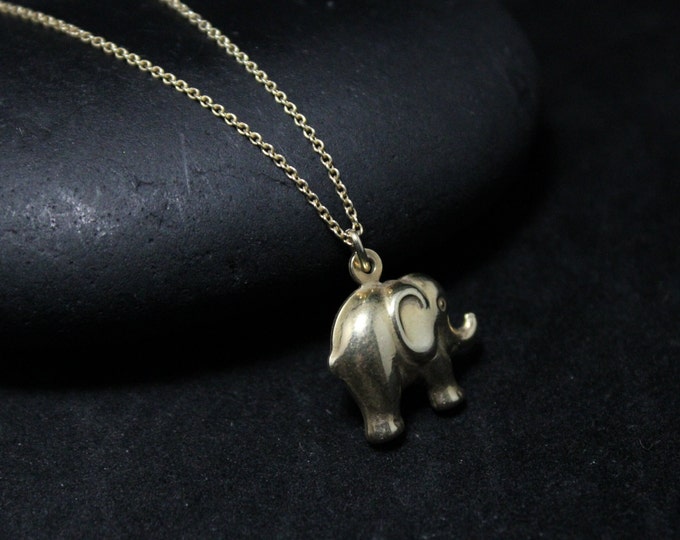 Italian Gold Overlay Sterling Silver Elephant Necklace With Adjustable Chain, Gold Elephant, Elephant Jewelry, Italian Chain Jewelry
