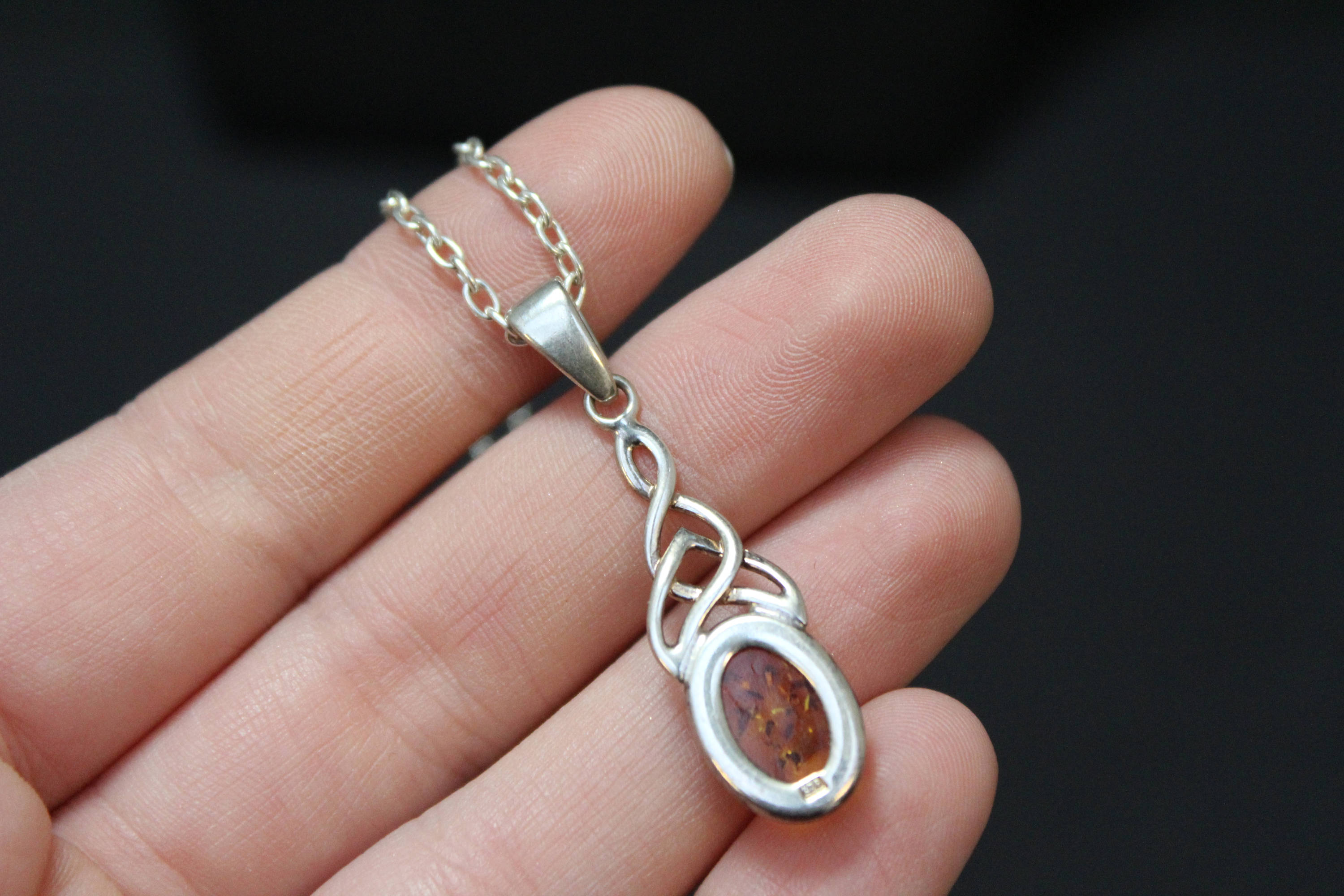 Sterling Silver Celtic Amber Necklace, Sterling Amber Jewelry, Celtic