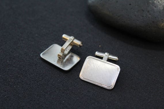 Sterling Silver Modern Textured Cuff Links, Simpl… - image 2