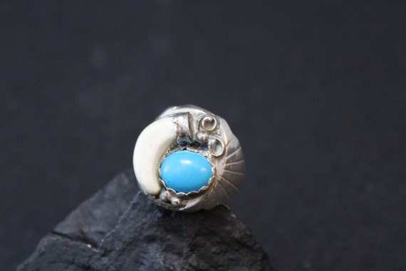 Sterling Silver Coyote Tooth and Turquoise Ring - image 1