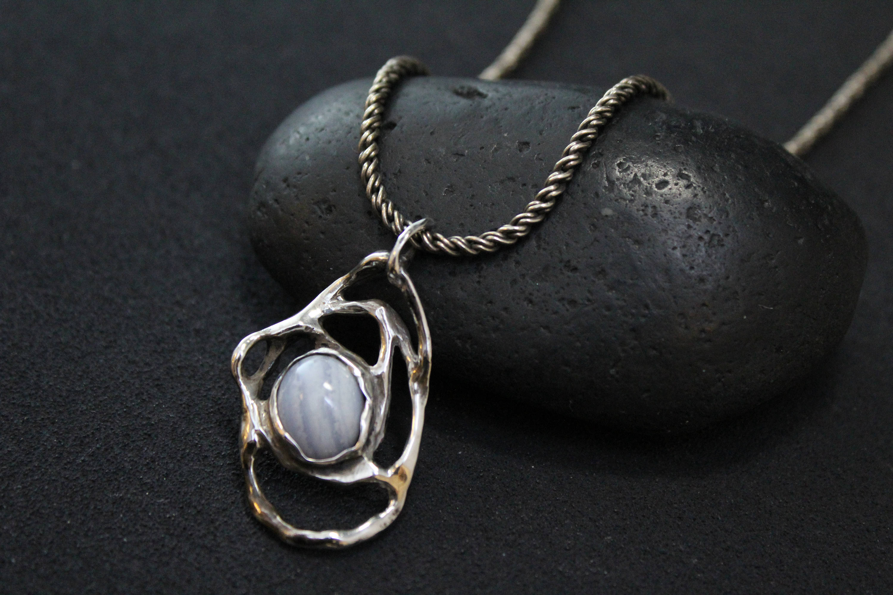 Sterling Silver Organic Lace Agate Necklace, Sterling Silver Free Form