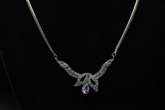 Sterling Silver Art Deco Amethyst and Marcasite B… - image 7