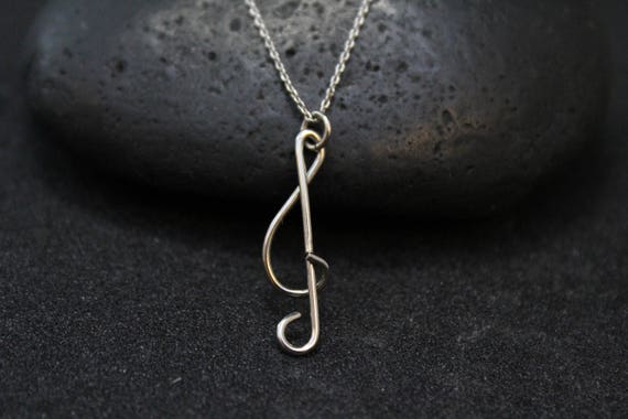 Sterling Silver Treble Clef Necklace, Treble Clef Pendant, Sterling Treble Clef, Music Jewelry, Gift for Music Lover, Silver Treble Clef