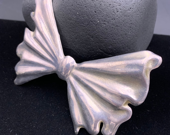 Huge Vintage Bow Brooch, Large Antique Taxco Sterling Silver Bow Pin, 925 Vintage Taxco Bow Pendant and Brooch Combination