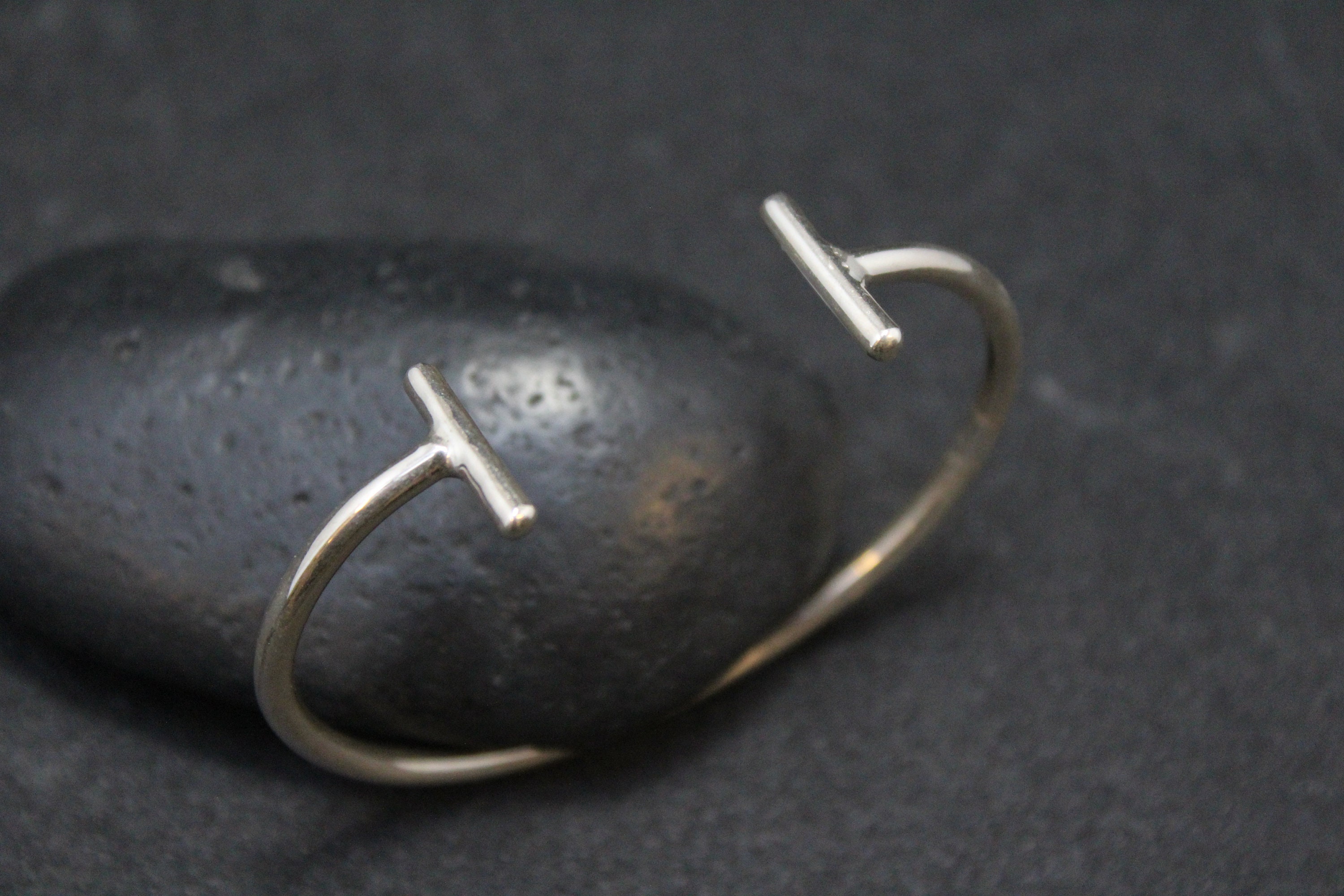 Sterling Silver Open Bangle T Bracelet, T Bangle Bracelet, Sterling