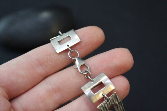 Sterling Silver Textured Rectangle Link Bracelet,… - image 4