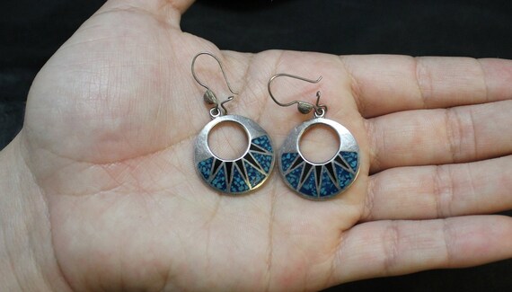 Taxco Turquoise Earrings. Sterling Silver. Mexico. 0767.