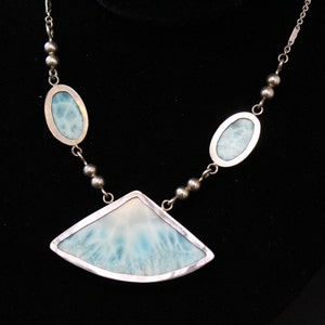 Sterling Silver Modernist Larimar Pectolite Gemstone Statement Necklace 925 image 4