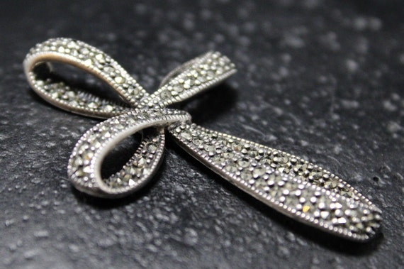 Sterling Silver Marcasite Cross Pendant, Marcasit… - image 4