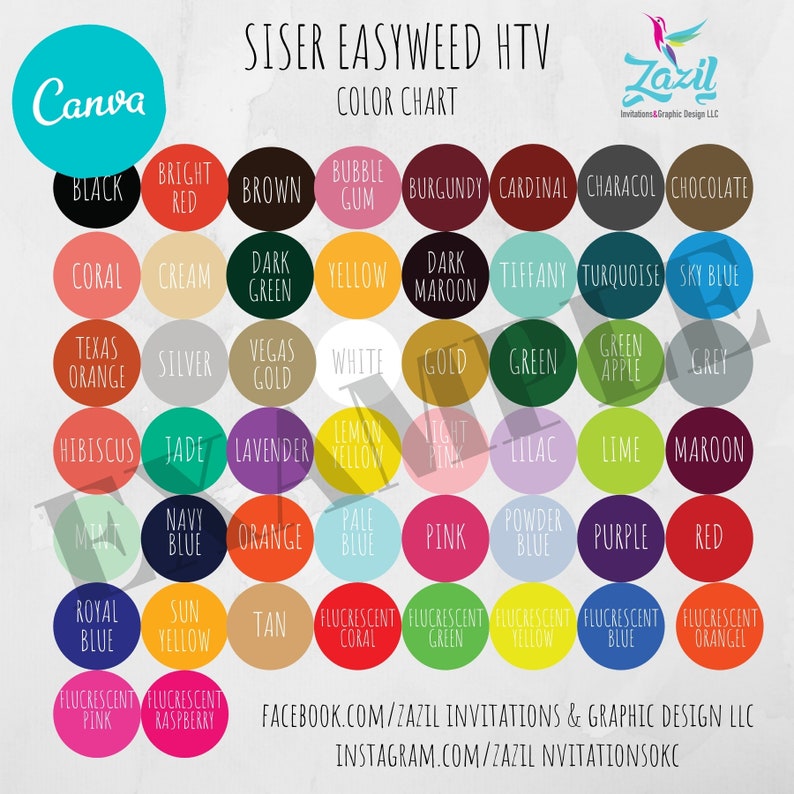 editable siser easyweed heat transfer vinyl color chart etsy