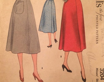 McCalls 3204 Skirt 1955 Waist 26 inches