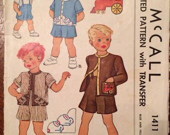 McCalls 1411 Chillds Overall Shorts and Jacket Size 2 Used Pattern Unused Blue Transfer