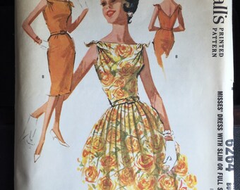 McCalls 6264; ©1950's,  Unused;  Misses' One-Piece Dress: with Slim Or Full Skirt; Bust 34