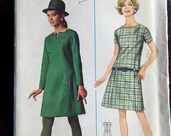 Butterick 4597; ca. 1968; One-Piece Dress. Semi-fitted A-line dress has high yoke front and back;  Unused Bust 31