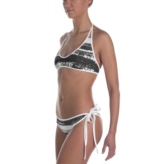 Black and White Bikini, Medium Coverage Bikini, string bikini, Swimwear, Beachwear, Gift for Her, Summer Bikini, Sexy Bikini, Women Swimsuit