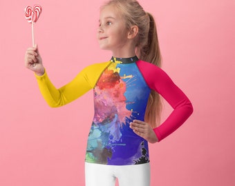 UPF 50+ long sleeved Rash Guard/swimwear/ Rash top Kids Rash Guard, Splash of colors , Toddler Rash Guard Swim Swimsuit, Swimwear Guard