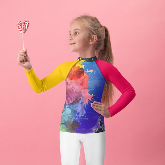 UPF 50+ long sleeved Rash Guard/swimwear/ Rash top Kids Rash Guard, Splash of colors , Toddler Rash Guard Swim Swimsuit, Swimwear Guard