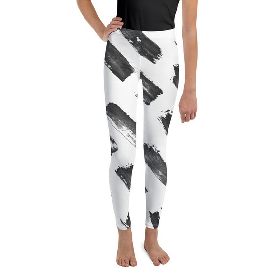Clizia Rain Youth Girls Leggings - Boys Leggings - Black and White - Birthday Outfit - Printed Leggings - Ballet Leggings - Casual Clothes