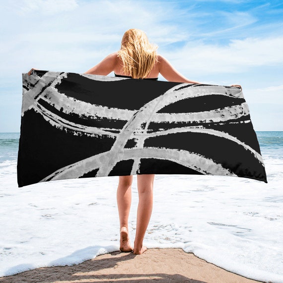 Black White Towel, Bath Spa Sauna Beach Towel Extra HIGH Quality towel , personalized towel, custom towel, birthday gift, Patterned Shapes