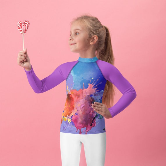 Cute Kids Rash Guard, Coral theme Under the sea abstract, Toddler Girls Rash Guard Swim Swimsuit, Swimwear Guard