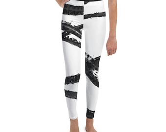 Clizia Waves Youth Girls Leggings - Boys Leggings - Black and White - Birthday Outfit - Printed Leggings - Ballet Leggings - Casual Clothes