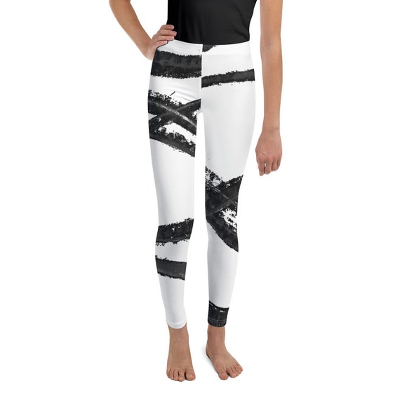 Clizia Waves Youth Girls Leggings - Boys Leggings - Black and White - Birthday Outfit - Printed Leggings - Ballet Leggings - Casual Clothes