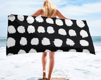 Black White Towel, Bath Spa Sauna Beach Towel Extra HIGH Quality towel , personalized towel, custom towel, birthday gift, Patterned Shapes