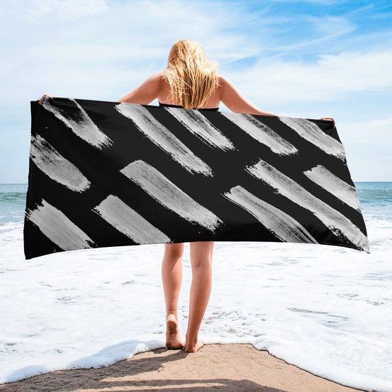 Black White Towel, Bath Spa Sauna Beach Towel Extra HIGH Quality towel , personalized towel, custom towel, birthday gift, Patterned Shapes