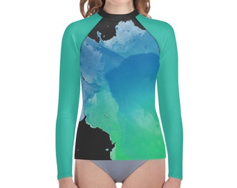 Colorful Unisex Rash Guard (8-20), Print Surf Kids Teen Long Sleeve Swim Shirt Sun Swimsuit Wet Suit Protection 40 UPF