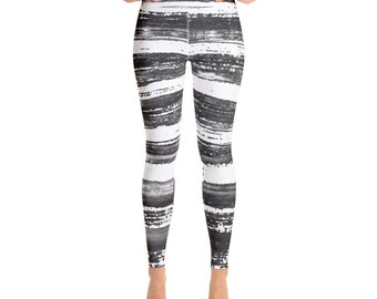 Black and White Patterned Leggings | Yoga Pants | Soft Casual Leggings | Gym Fitness Leggings | Painted Leggings | Workout Leggings