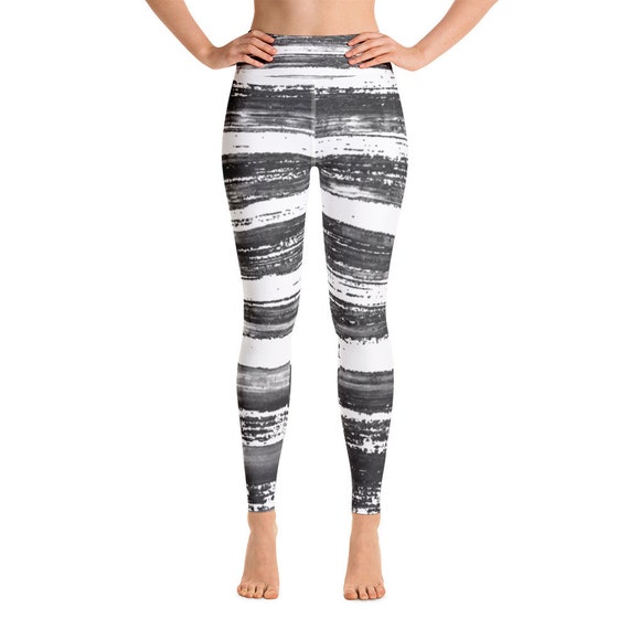 Black and White Patterned Leggings | Yoga Pants | Soft Casual Leggings | Gym Fitness Leggings | Painted Leggings | Workout Leggings