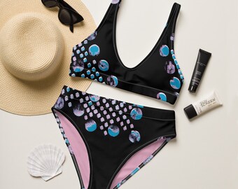 Pink and Blue Bikini - Eco Friendly -Recycled - High Waisted Bikini - Hippie - Boho Style - Beachwear - Gift for her - Sexy Bikini - For Her