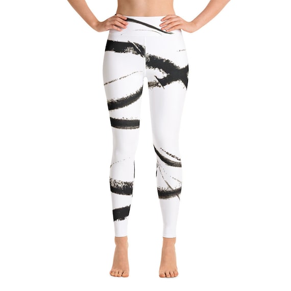 Black Stripes Leggings | Womens Leggings | Yoga Pants | Soft Comfy Leggings | Painted Leggings | Exercise Fitness Leggings | Yoga Gifts