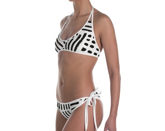 Black and White Bikini, Medium Coverage Bikini, string bikini, Swimwear, Beachwear, Gift for Her, Summer Bikini, Sexy Bikini, Women Swimsuit